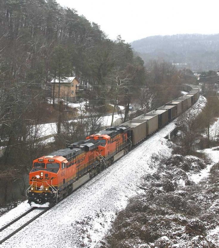 Coal train in the snow.