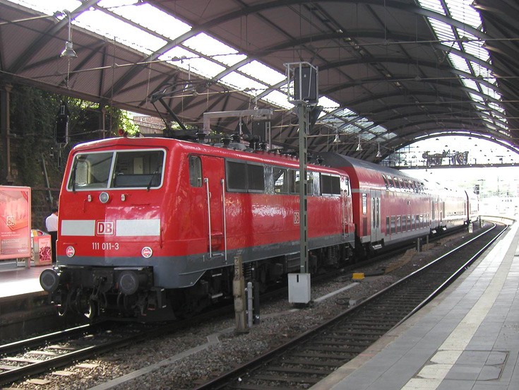 DB 111 011 -3 heading passenger train